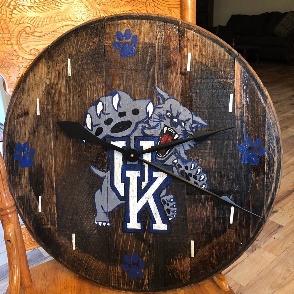 Authentic Bourbon Barrelhead clock with UK design
